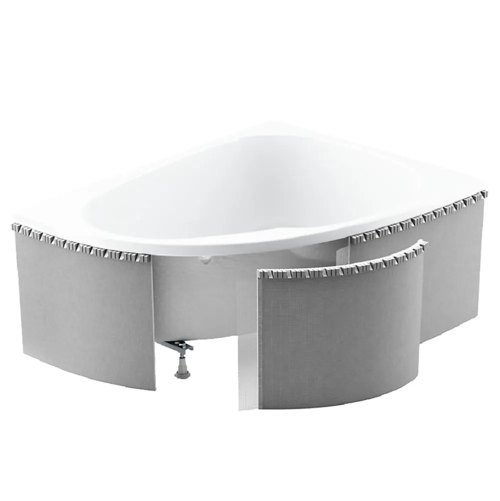 Baignoire D'Angle|Badland Baignoire asymétrique 170 x 75 Droite AVITA acrylique blanc + Habillage en polystyrène + Pieds + Vidage à chromé
