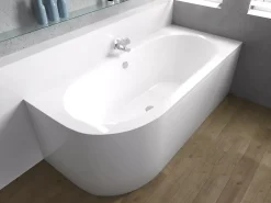 Baignoire D'Angle|Badland Baignoire asymétrique 170 x 75 Droite AVITA acrylique blanc + avec Tablier + Pieds + Vidage à chromé