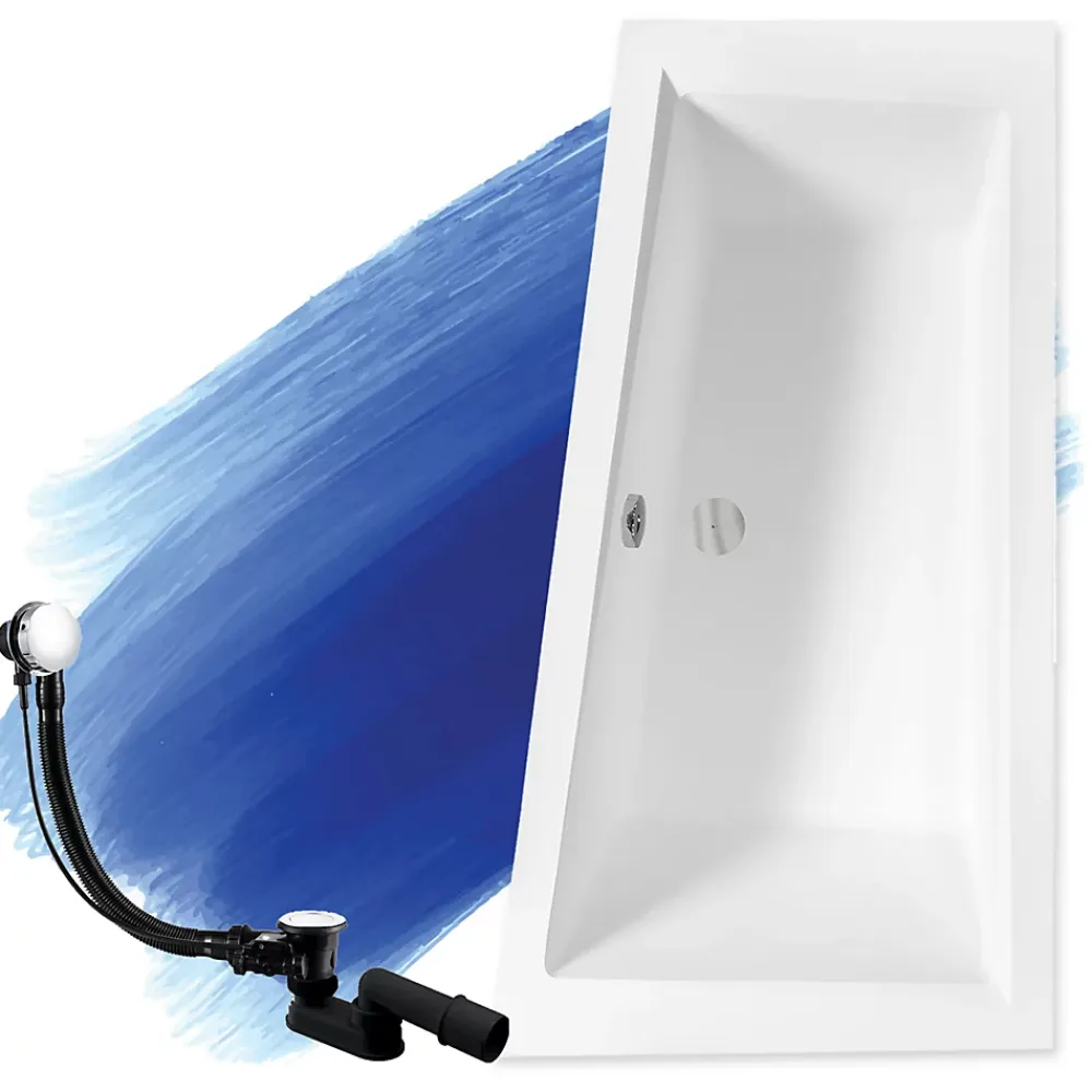 Baignoire D'Angle|Badland Baignoire asymétrique 160 x 90 Droite INTIMA acrylique blanc, sans Habillage + Pieds + Vidage à chromé