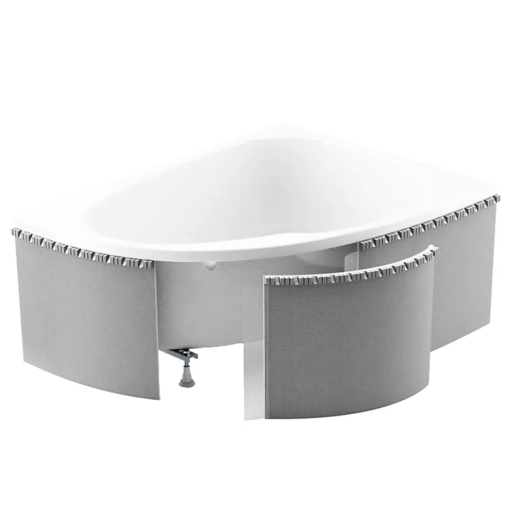 Baignoire D'Angle|Badland Baignoire asymétrique 170 x 75 Droite INTEGRA acrylique blanc + Habillage en polystyrène + Écran + Pieds + Vidage à chromé