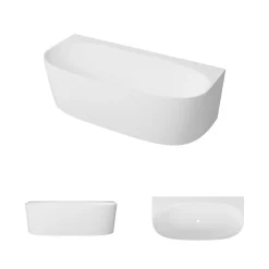 Baignoire Asymétrique|Lavaberg Baignoire asymétrique 180 x 86 x 80 cm Blanc Mat en minéral composite - Mod. FROSK sans Trop Plein