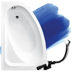 Baignoire D'Angle|Badland Baignoire asymétrique 150 x 100 Gauche CORNEA acrylique blanc, sans Habillage + Pieds + Vidage à chromé