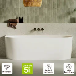 Lavaberg Baignoire asymétrique 180 x 86 x 80 cm Blanc Brillant en minéral composite - Mod. FROSK sans Trop Plein