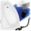 Baignoire D'Angle|Badland Baignoire asymétrique 150 x 95 Gauche RIMA acrylique blanc + Habillage en polystyrène + Repose Tête + Pieds + Vidage à chromé