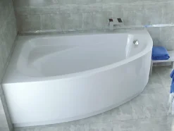 Baignoire D'Angle|Badland Baignoire asymétrique 140 x 80 Gauche CORNEA acrylique blanc, sans Habillage + Pieds + Vidage à chromé