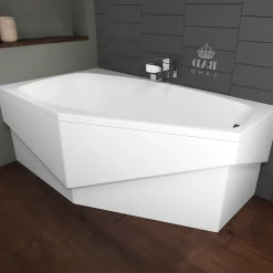 Badland Baignoire asymétrique 140 x 80 Gauche MARIKA acrylique blanc + avec Tablier + Pieds + Vidage à chromé