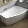 Baignoire D'Angle|Badland Baignoire asymétrique 150 x 90 Droite FRIDA acrylique blanc + avec Tablier + Pieds + Vidage à chromé