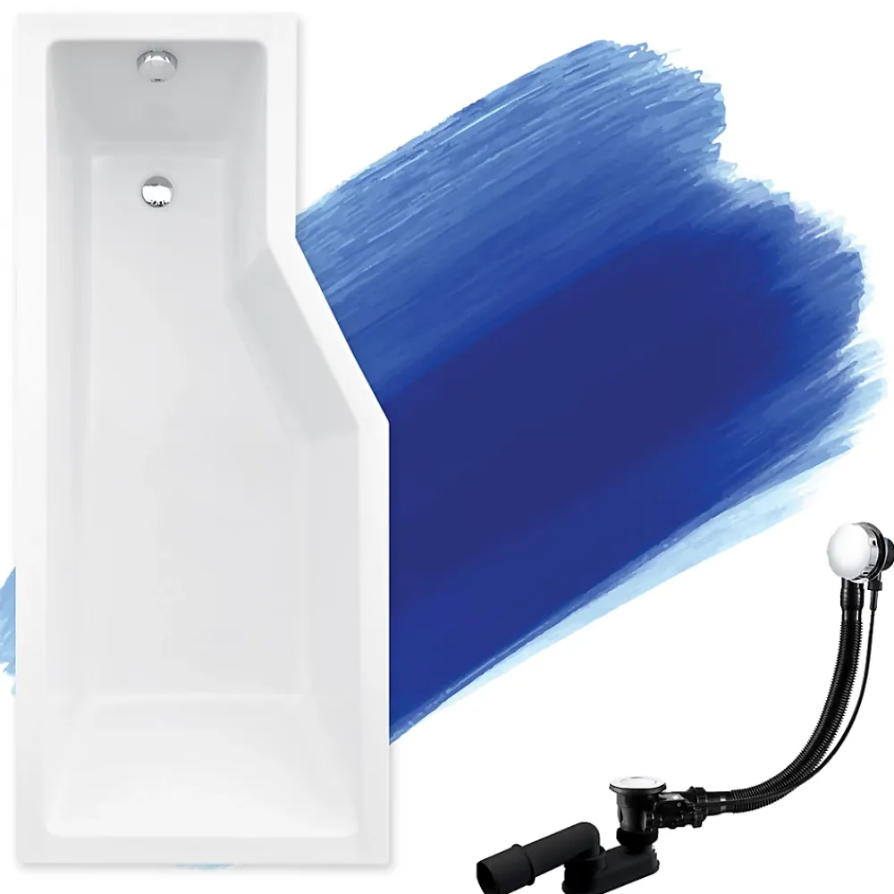 Baignoire D'Angle|Badland Baignoire asymétrique 150 x 75 Gauche INTEGRA acrylique blanc, sans Habillage + Écran + Pieds + Vidage à chromé