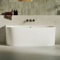 Baignoire Asymétrique|Lavaberg Baignoire asymétrique 158 x 86 x 58 cm Blanc Mat en minéral composite - Mod. FROSK avec Trop Plein
