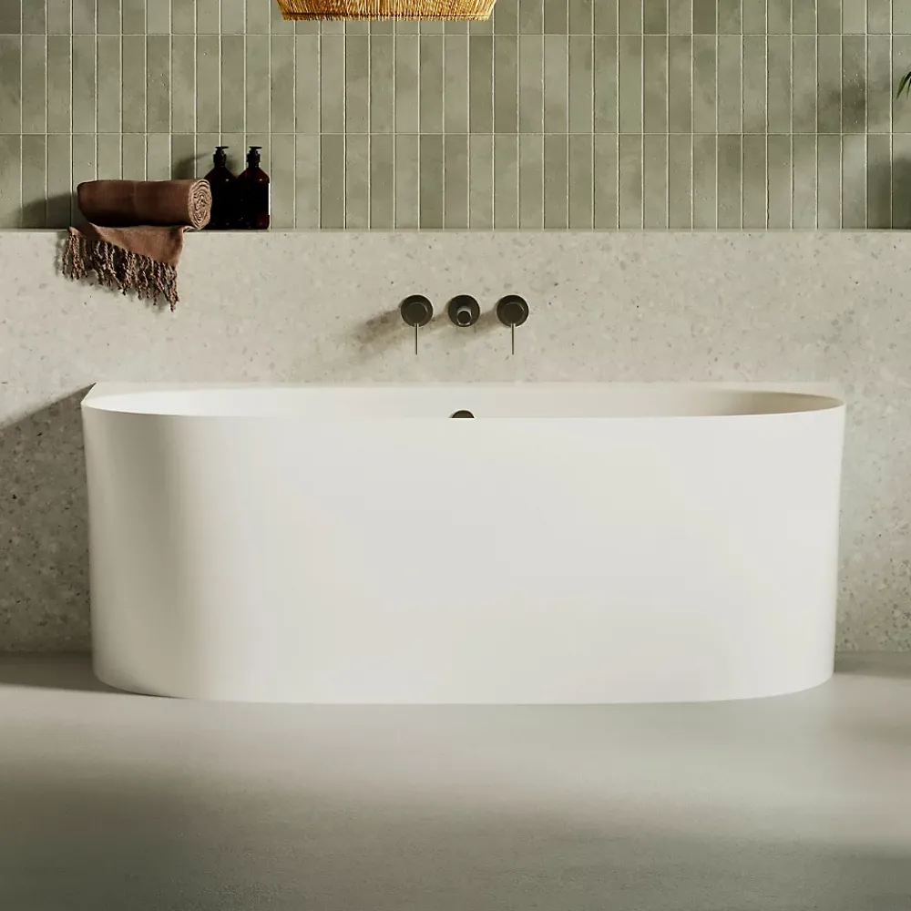 Baignoire Asymétrique|Lavaberg Baignoire asymétrique 158 x 86 x 58 cm Blanc Mat en minéral composite - Mod. FROSK avec Trop Plein