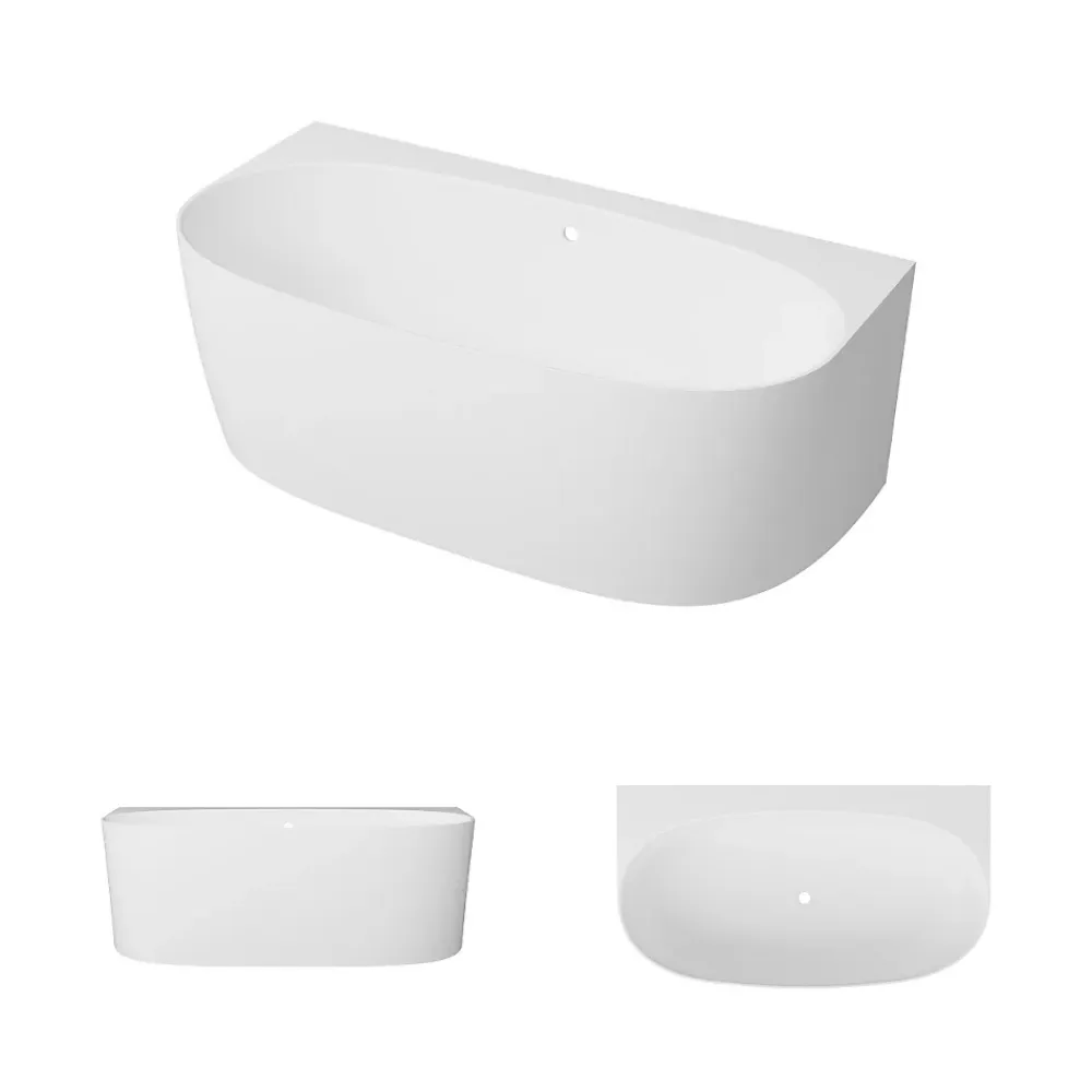Baignoire Asymétrique|Lavaberg Baignoire asymétrique 158 x 86 x 58 cm Blanc Mat en minéral composite - Mod. FROSK avec Trop Plein