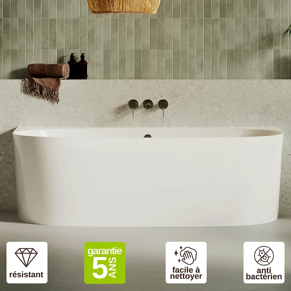 Lavaberg Baignoire asymétrique 180 x 86 x 80 cm Blanc Mat en minéral composite - Mod. FROSK avec Trop Plein