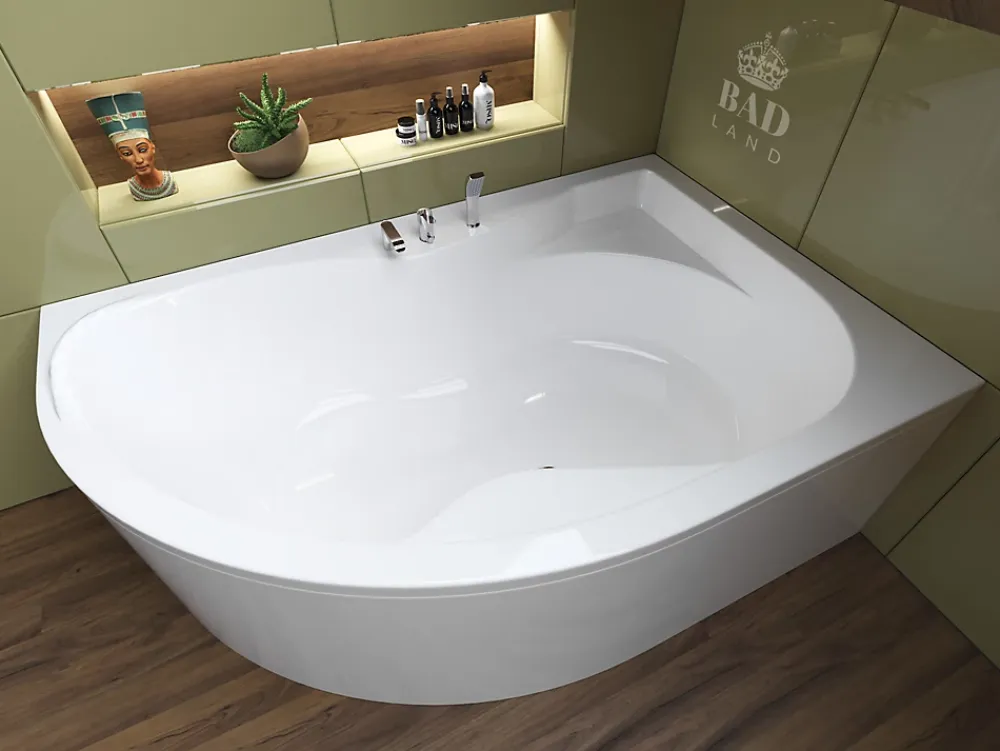 Baignoire D'Angle|Badland Baignoire asymétrique 170 x 110 Droite DORA acrylique blanc, sans Habillage + Pieds + Vidage à chromé