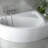 Baignoire D'Angle|Badland Baignoire asymétrique 140 x 90 Droite RIMA acrylique blanc + avec Tablier + Pieds + Vidage à chromé