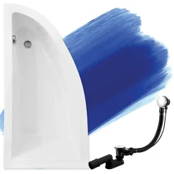 Badland Baignoire asymétrique 140 x 70 Gauche PRAKTIKA acrylique blanc, sans Habillage + Pieds + Vidage à chromé