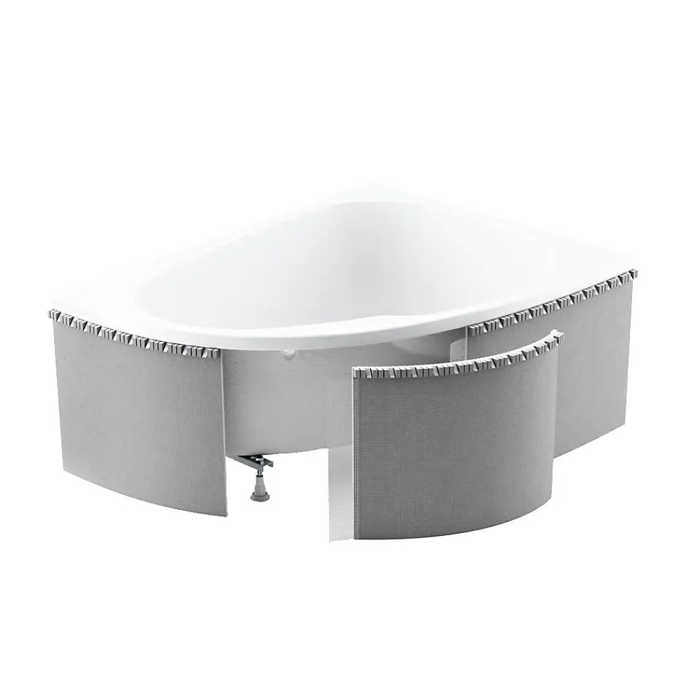 Baignoire D'Angle|Badland Baignoire asymétrique 140 x 90 Droite RIMA acrylique blanc + Habillage en polystyrène + Repose Tête + Pieds + Vidage à chromé
