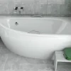 Baignoire D'Angle|Badland Baignoire asymétrique 150 x 70 Droite MILENA acrylique blanc + Habillage en polystyrène + Pieds + Vidage à chromé