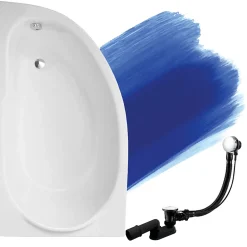 Baignoire D'Angle|Badland Baignoire asymétrique 145 x 85 Gauche MIKI acrylique blanc, sans Habillage + Pieds + Vidage à chromé