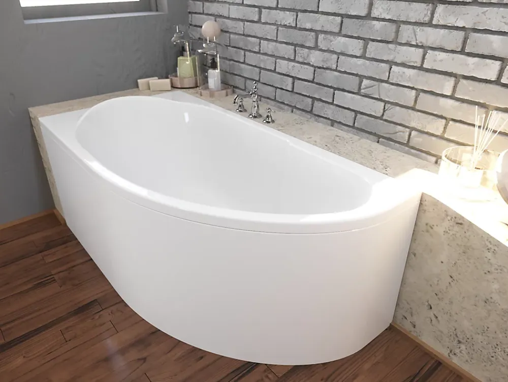 Baignoire D'Angle|Badland Baignoire asymétrique 145 x 85 Gauche MIKI acrylique blanc, sans Habillage + Pieds + Vidage à chromé