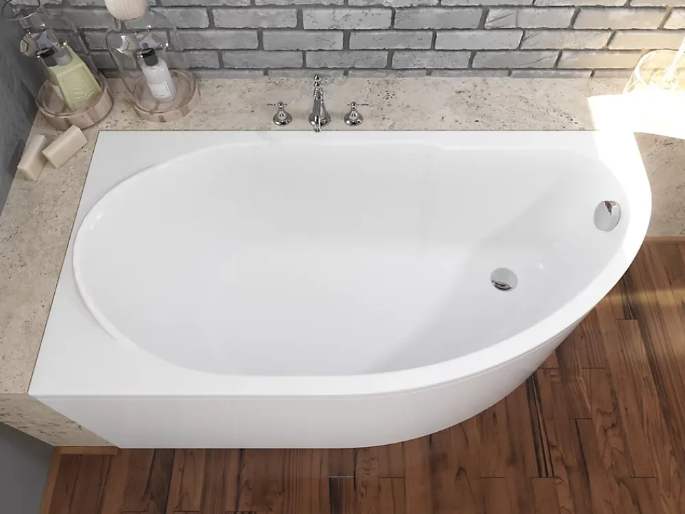 Baignoire D'Angle|Badland Baignoire asymétrique 145 x 85 Gauche MIKI acrylique blanc, sans Habillage + Pieds + Vidage à chromé