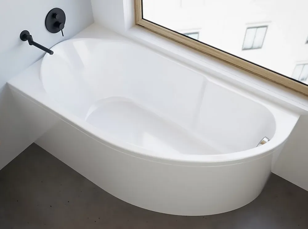 Baignoire D'Angle|Badland Baignoire asymétrique 145 x 85 Gauche MIKI acrylique blanc, sans Habillage + Pieds + Vidage à chromé