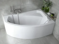 Baignoire D'Angle|Badland Baignoire asymétrique 160 x 100 Droite RIMA acrylique blanc, sans Habillage + Repose Tête + Pieds + Vidage à chromé