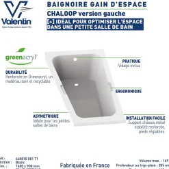 Valentin Baignoire asymétrique angle gauche Chaloop L.160 x l.90 cm sans tablier