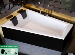 Baignoire Asymétrique|Besco Baignoire Asymétrique avec Tablier Noir - 170 x 125 cm - GAUCHE - INTIMA DUO - 2 REPOSE-TÊTES OFFERTS