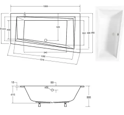 Baignoire Asymétrique|Besco Baignoire asymétrique blanche encastrée + repose tête - INTIMA SLIM - 150 x 85 cm - droite