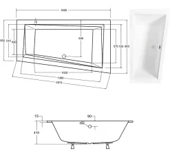 Besco Baignoire asymétrique blanche encastrée + repose tête - INTIMA SLIM - 160 x 90 cm - droite
