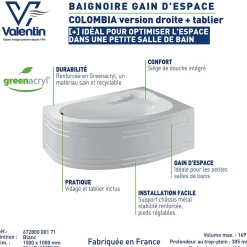Baignoire Asymétrique|Valentin Baignoire asymétrique d'angle droit Colombia 150 x 100 cm + tablier