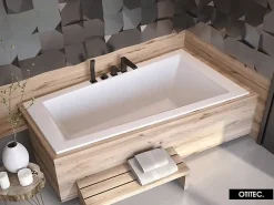 Besco Baignoire Asymétrique sans Tablier - 160 x 90 cm - INTIMA SANS TABLIER - DROITE - avec Repose tête OFFERT