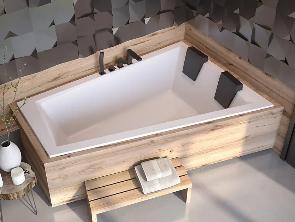 Baignoire D'Angle|Badland Baignoire asymétrique 170x125 Droite INTIMA SLIM acrylique blanc+Habillage en polystyrène(4 cm)+Repose Tête+Pieds +Vidage à chromé