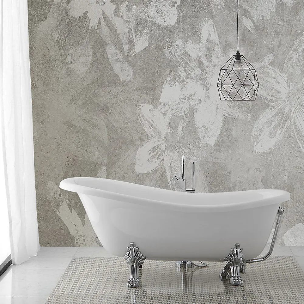 Baignoire Îlot|Kiamami Valentina Baignoire Autoportante Blanche Avec Pieds Argentés Romantica