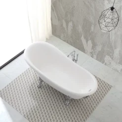 Baignoire Îlot|Kiamami Valentina Baignoire Autoportante Blanche Avec Pieds Argentés Romantica