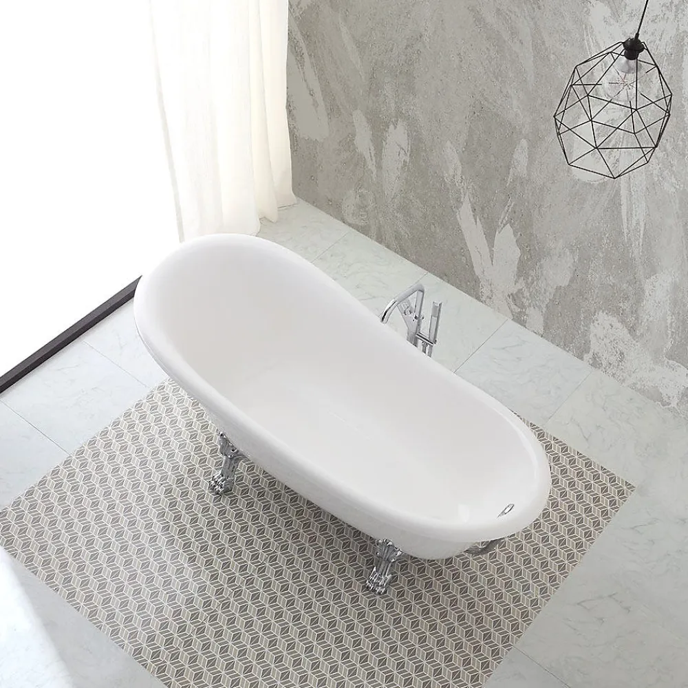 Baignoire Îlot|Kiamami Valentina Baignoire Autoportante Blanche Avec Pieds Argentés Romantica