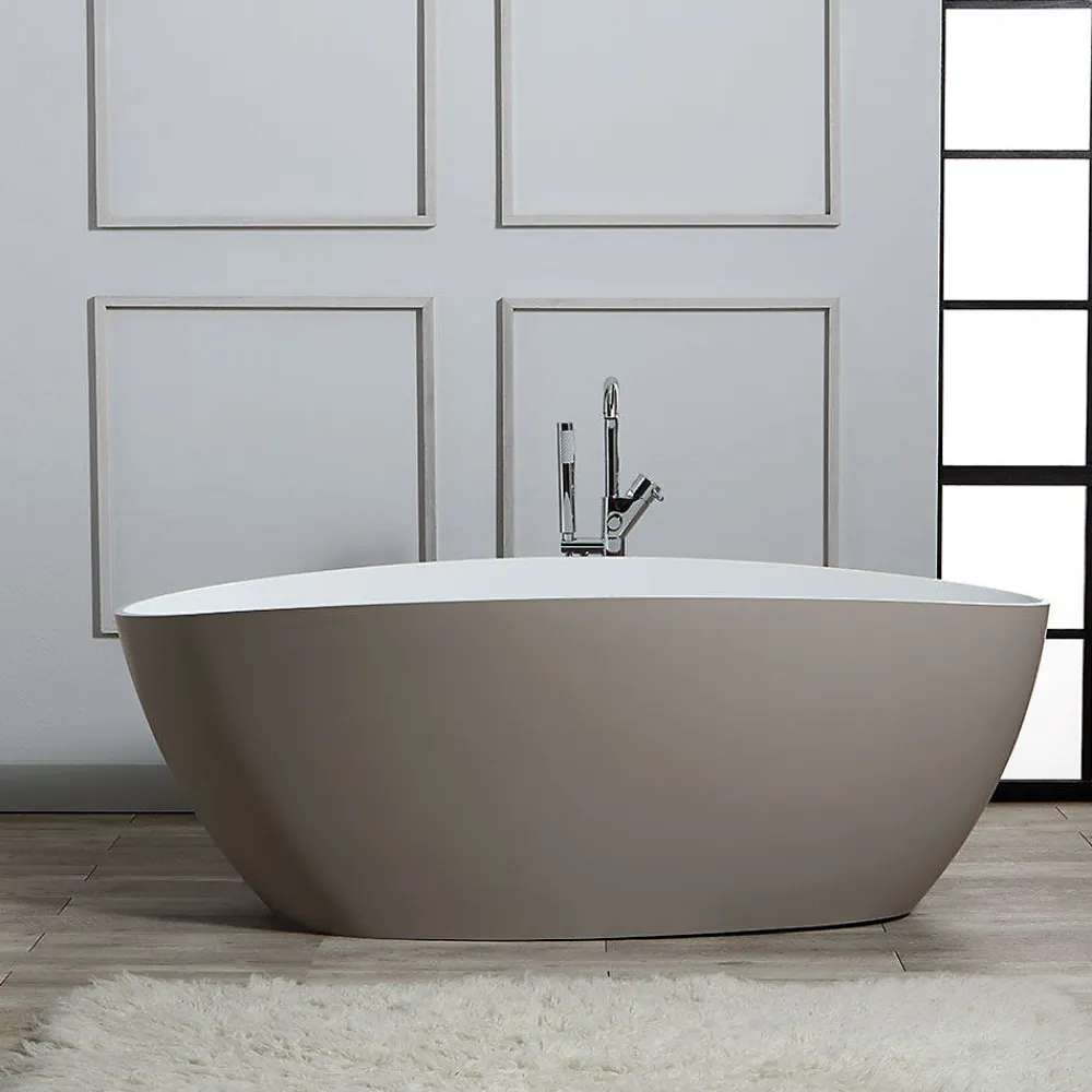Baignoire Îlot|Kiamami Valentina Baignoire Autoportante Rachele En Résine De Marbre Blanc Et Beige