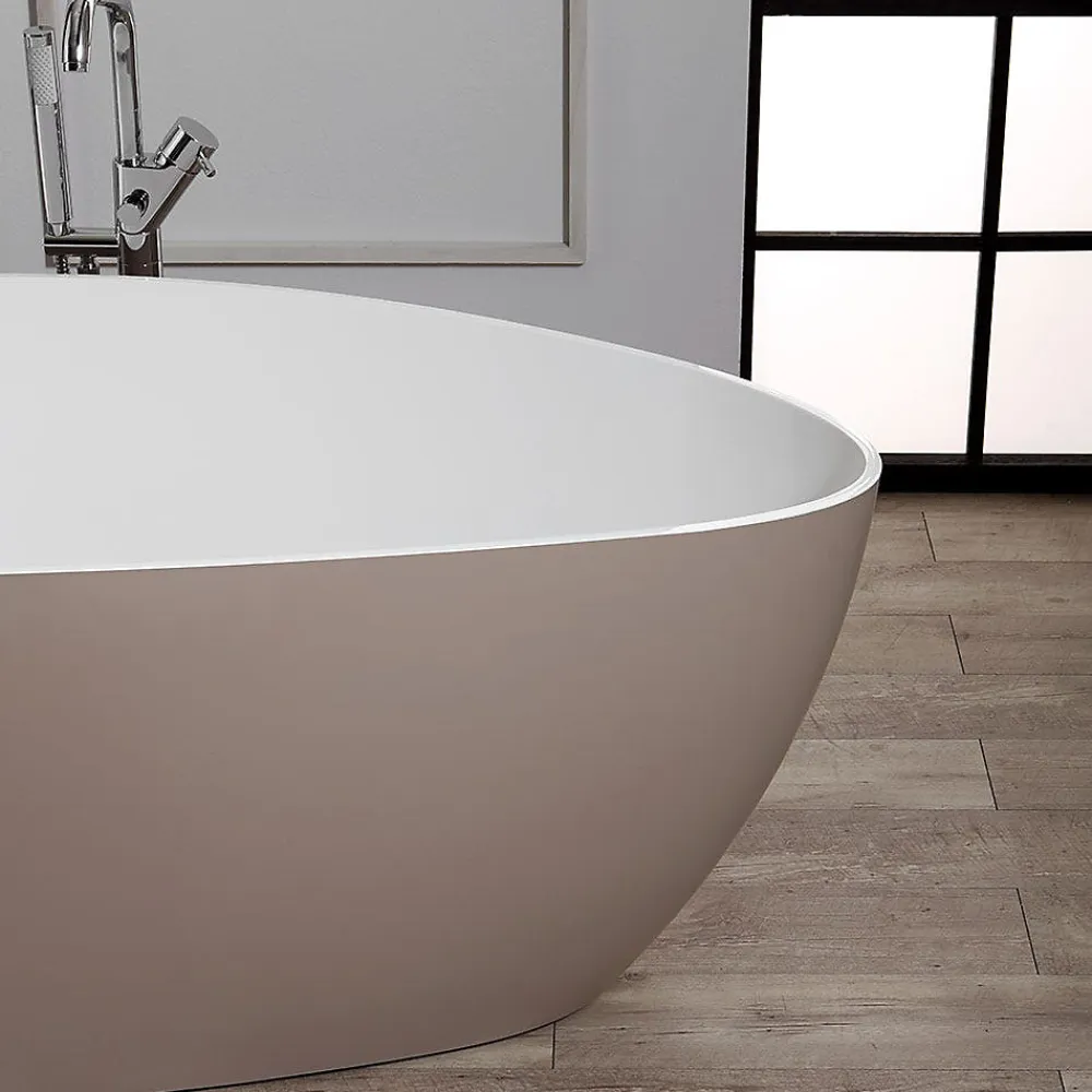Baignoire Îlot|Kiamami Valentina Baignoire Autoportante Rachele En Résine De Marbre Blanc Et Beige