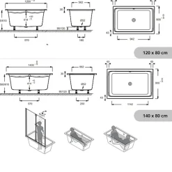 Jacob Delafon Baignoire bain douche 120 X 80 Capsule + marche pieds