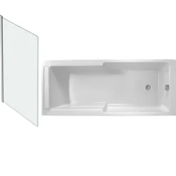 Baignoire Droite|Jacob Delafon Baignoire bain douche Struktura + pare bain + étagère 170 X 75