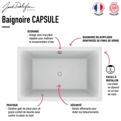 Baignoire Droite|Jacob Delafon Baignoire bain douche Capsule compacte et profonde 140 x 90 cm