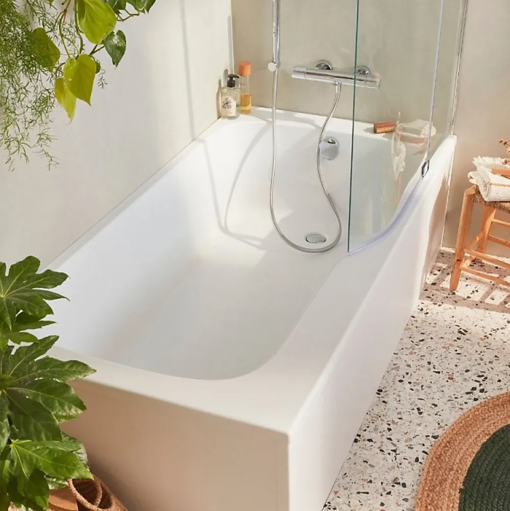 Jacob Delafon Baignoire bain douche Malice 160 x 85 cm version Droite, Blanc mat