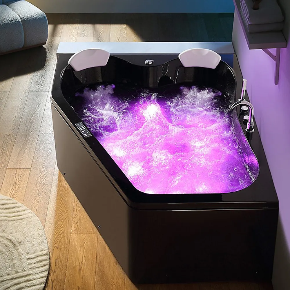 Baignoire Balnéo|Archipel Baignoire balnéo asymétrique MARINA BLACK 2 places 181x151 - GAUCHE