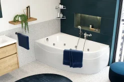 Baignoire D'Angle|Baignoire Balnéo|Allibert Baignoire balnéo asymétrique angle droit 160 x 100 cm Intensea Elba Duo + tablier