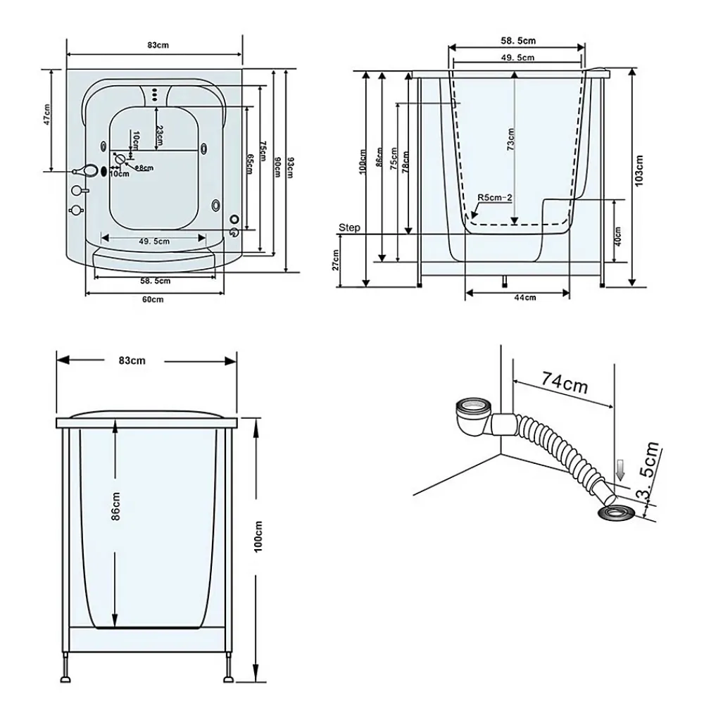 Eliteshopping Baignoire Balnèo avec porte pour seniors 93 x 83 x h100 cm Lavander