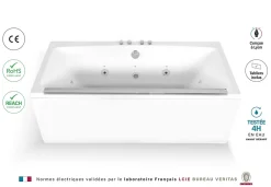 Baignoire Balnéo| Baignoire balnéo avec tablier rectangulaire L.170 x l.80 x H.63 cm en acrylique coloris blanc, Maya