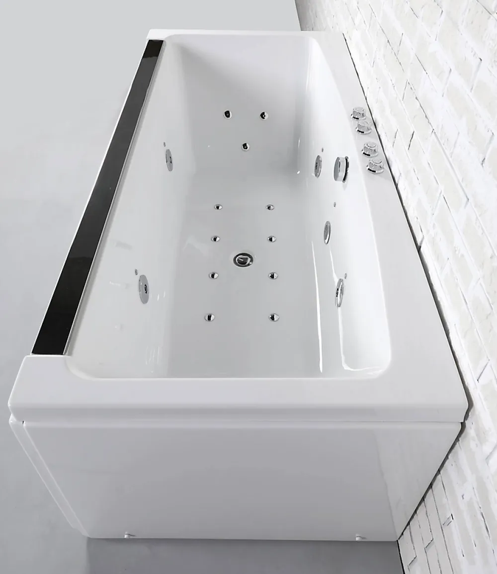 Baignoire Balnéo| Baignoire balnéo avec tablier rectangulaire L.170 x l.80 x H.63 cm en acrylique coloris blanc, Maya