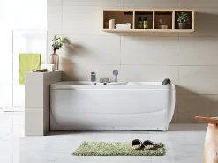 Vente-unique Baignoire balnéo blanche - 1 place - 140L - 150 x 75 x 54,5 cm - Angle gauche - GAVINO