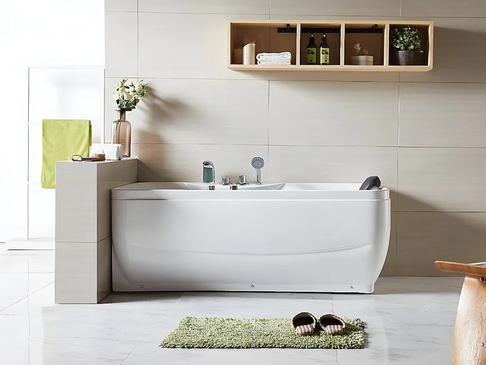 Vente-unique Baignoire balnéo blanche - 1 place - 140L - 150 x 75 x 54,5 cm - Angle gauche - GAVINO