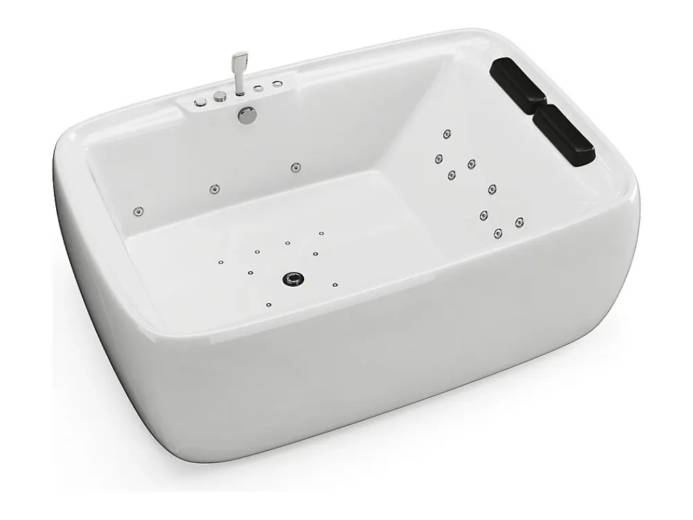 Baignoire Balnéo|Vente-unique Baignoire balnéo blanche - 2 places - 390 L - 180 x 120 x 60 cm - VOLUTA